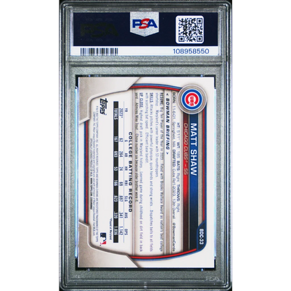 Graded 2023 Topps Bowman Draft Matt Shaw #BDC33 Chrome Rookie RC Baseball Card PSA 10 Gem Mint | PSA 10 Gem Mint Graded Rookie Card | vintageantiquesgifts.com