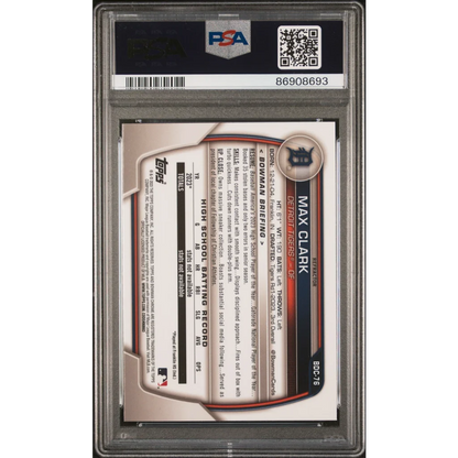 PSA 10 Max Clark 2023 Bowman Draft Chrome Refractor Gem Mint baseball card