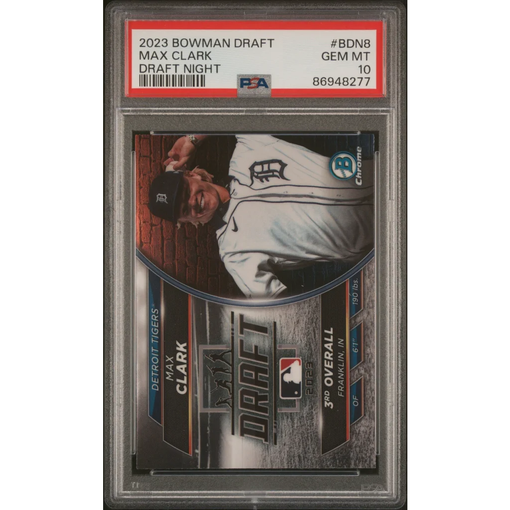 Graded 2023 Topps Bowman Draft Max Clark #BDN8 Draft Night Rookie RC Baseball Card PSA 10 Gem Mint | Hall of Fame Sports Memorabilia | vintageantiquesgifts.com