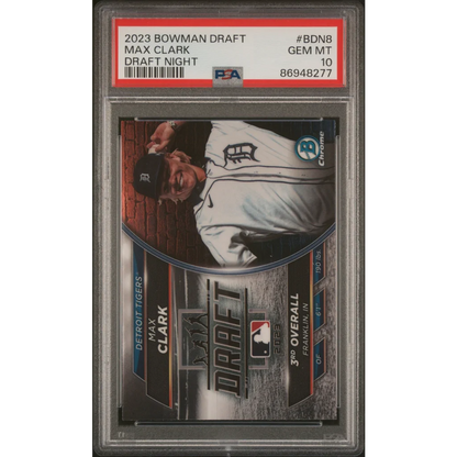 Graded 2023 Topps Bowman Draft Max Clark #BDN8 Draft Night Rookie RC Baseball Card PSA 10 Gem Mint | Hall of Fame Sports Memorabilia | vintageantiquesgifts.com