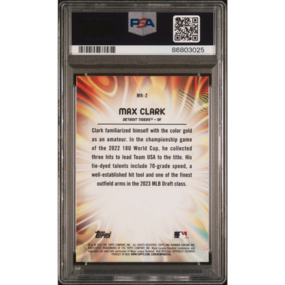 Graded Max Clark 2023 Bowman Draft Mood Ring Baseball Card in PSA case