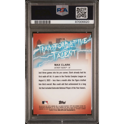 Graded 2023 Topps Bowman Draft Max Clark #TT10 Transformative Talent Rookie RC Baseball Card PSA 10 Gem Mint