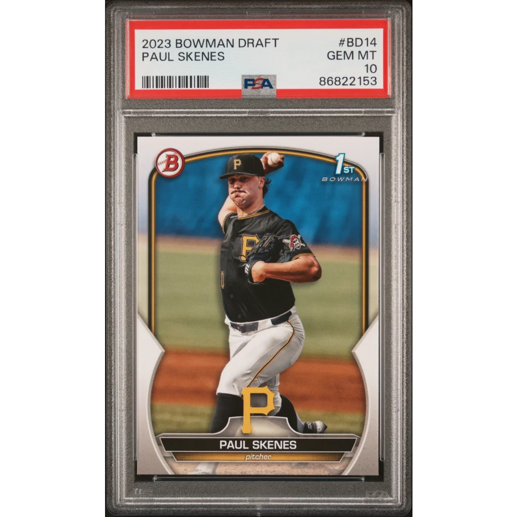 A graded 2023 Bowman Draft Paul Skenes baseball card GEM MT 10 perfect condition