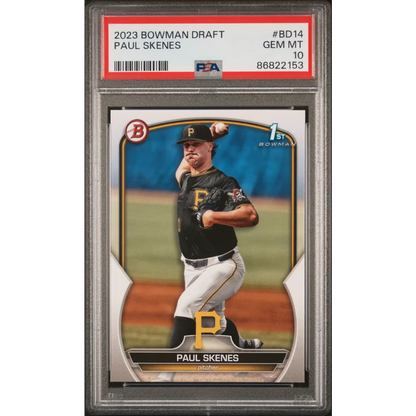 A graded 2023 Bowman Draft Paul Skenes baseball card GEM MT 10 perfect condition