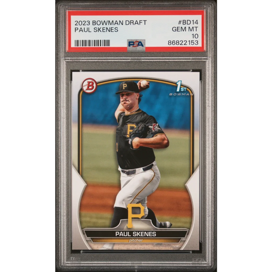 A graded 2023 Bowman Draft Paul Skenes baseball card GEM MT 10 perfect condition