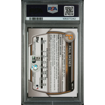 Graded Paul Skenes 2023 Bowman Chrome Autograph Baseball Card in PSA holder