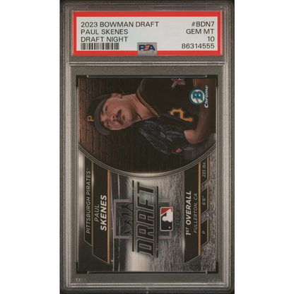 Graded 2023 Topps Bowman Draft Paul Skenes #BDN7 Draft Night Rookie RC Baseball Card PSA 10 Gem Mint | Hall of Fame Sports Memorabilia | vintageantiquesgifts.com