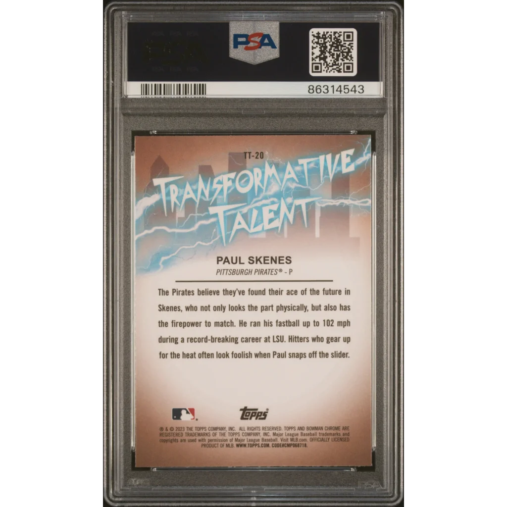 Graded 2023 Topps Bowman Draft Paul Skenes #TT20 Transformative Talent Rookie RC Baseball Card PSA 10 Gem Mint | PSA 10 Gem Mint Graded Rookie Card | vintageantiquesgifts.com