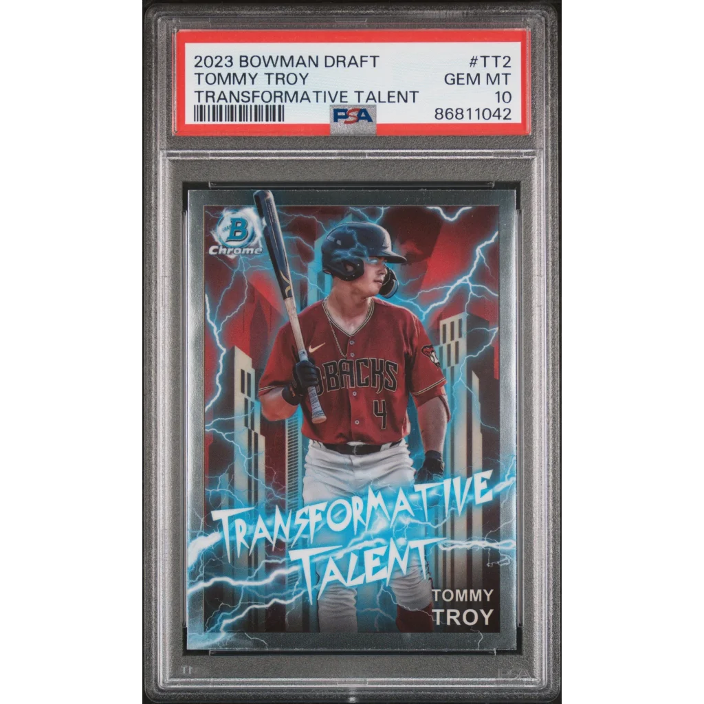 Graded PSA 10 2023 Bowman Draft Tommy Troy Rookie Card in Red Jersey