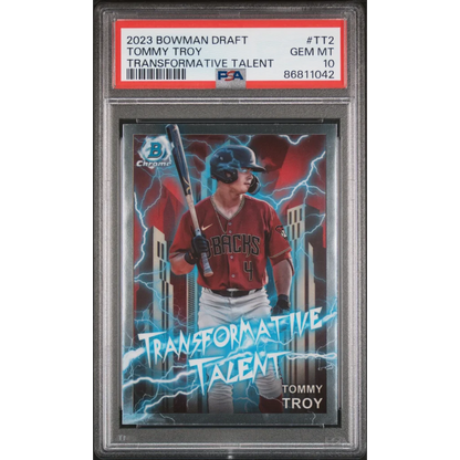 Graded PSA 10 2023 Bowman Draft Tommy Troy Rookie Card in Red Jersey