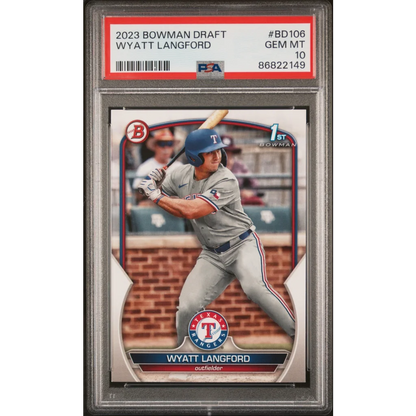 Graded 2023 Topps Bowman Draft Wyatt Langford #BD106 Rookie RC Baseball Card PSA 10 Gem Mint | Hall of Fame Sports Memorabilia | vintageantiquesgifts.com