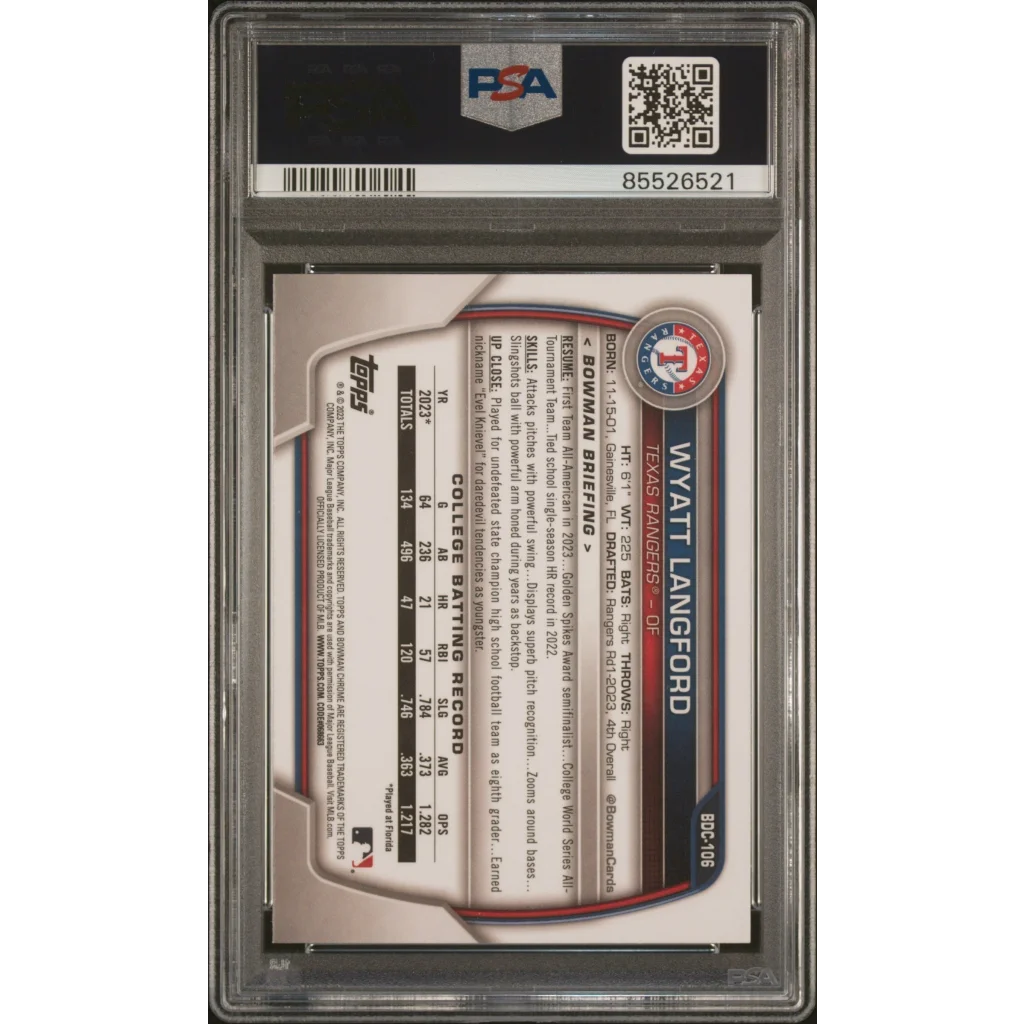 Graded PSA 10 2023 Topps Bowman Draft Wyatt Langford Chrome Rookie Card