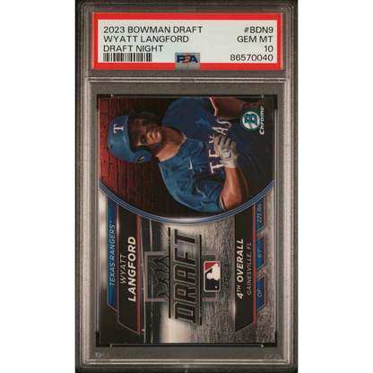 Graded 2023 Topps Bowman Draft Wyatt Langford PSA 10 gem mint RC card