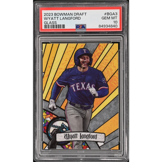 Graded PSA 10 Wyatt Langford 2023 Bowman Draft Rookie Card in Glass