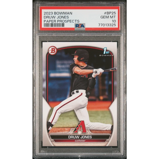 Graded 2023 Topps Bowman Druw Jones #BP25 Paper Prospects Rookie RC Baseball Card PSA 10 Gem Mint | Hall of Fame Sports Memorabilia | vintageantiquesgifts.com