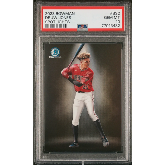 Graded 2023 Topps Bowman Druw Jones #BS2 Spotlights Rookie RC Baseball Card PSA 10 Gem Mint | Hall of Fame Sports Memorabilia | vintageantiquesgifts.com
