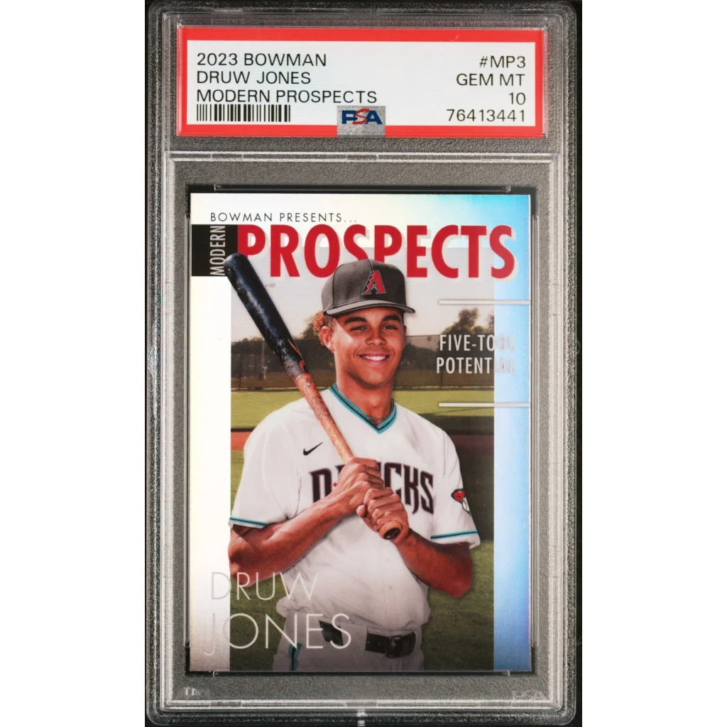 PSA graded Druw Jones baseball card, modern prospect, historic collectible gem