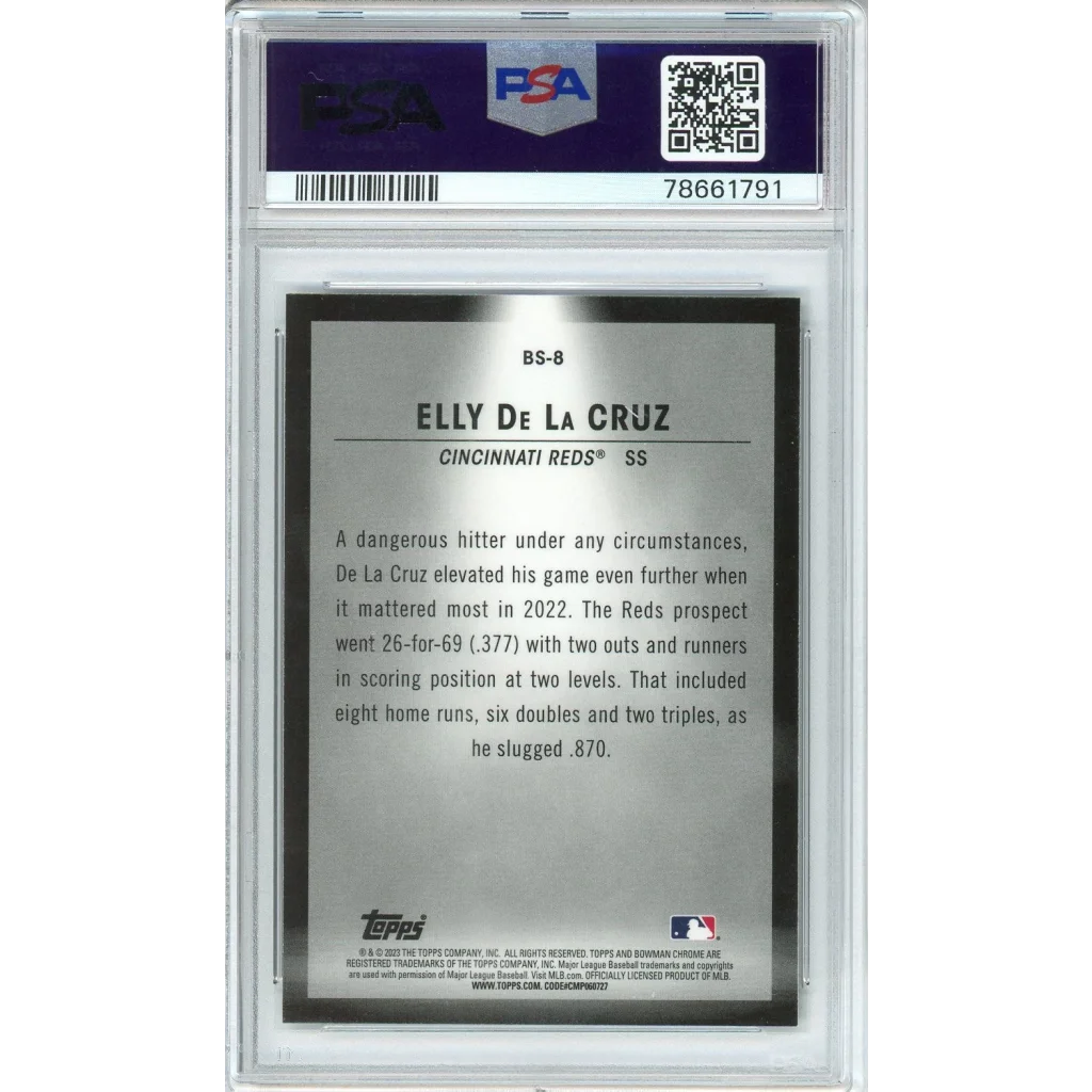 Graded 2023 Bowman Elly De La Cruz Spotlights baseball card in PSA case