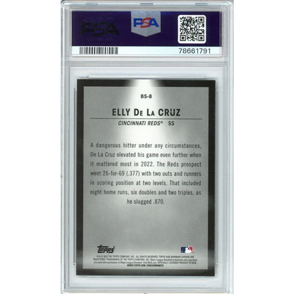 Graded 2023 Bowman Elly De La Cruz Spotlights baseball card in PSA case