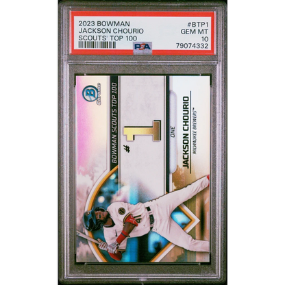 PSA graded Jackson Chourio baseball card in protective slab for collectors