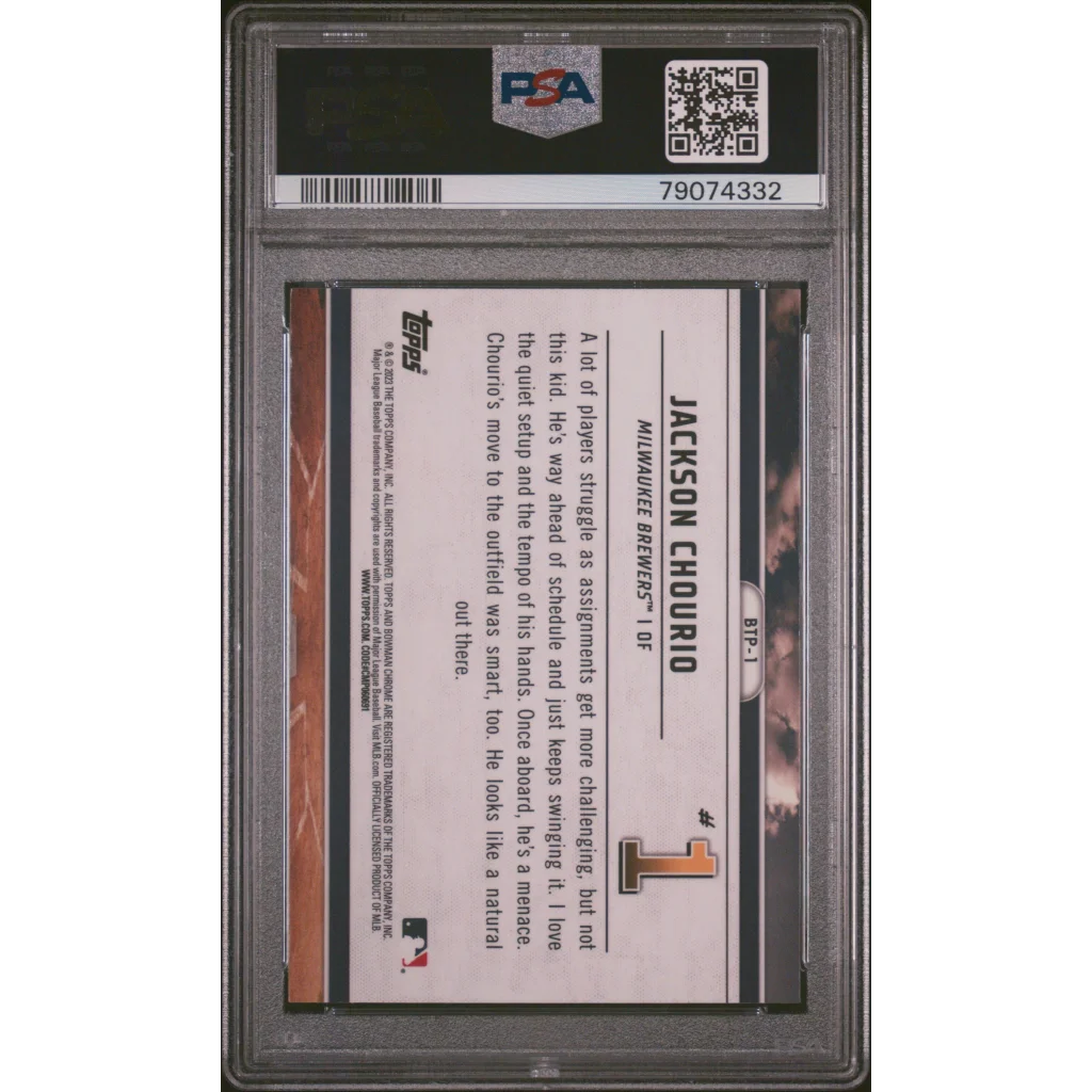 PSA graded Jackson Chourio baseball card in protective slab for collectors