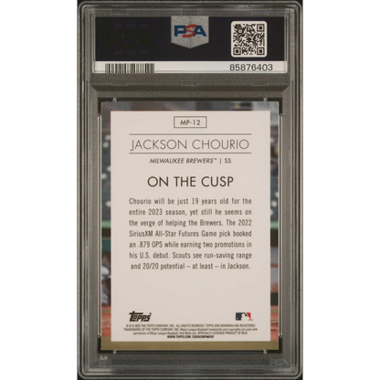 Graded 2023 Topps Bowman Jackson Chourio #MP12 Modern Prospects Rookie RC Baseball Card PSA 10 Gem Mint | PSA 10 Gem Mint Graded Rookie Card | vintageantiquesgifts.com