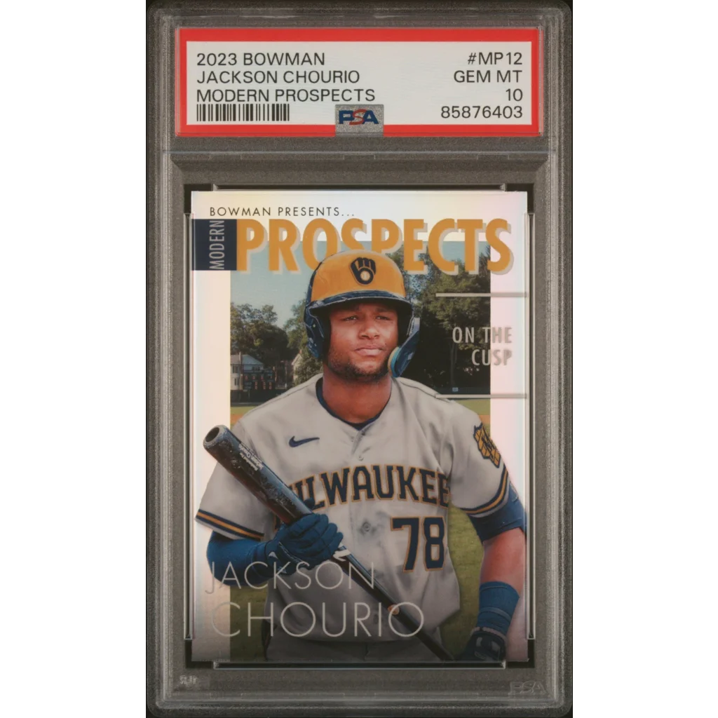 Graded 2023 Topps Bowman Jackson Chourio #MP12 Modern Prospects Rookie RC Baseball Card PSA 10 Gem Mint | Hall of Fame Sports Memorabilia | vintageantiquesgifts.com