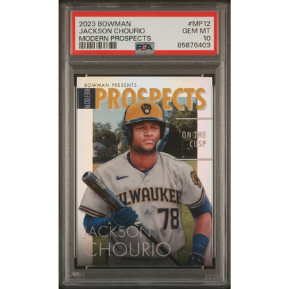 Graded 2023 Topps Bowman Jackson Chourio #MP12 Modern Prospects Rookie RC Baseball Card PSA 10 Gem Mint | Hall of Fame Sports Memorabilia | vintageantiquesgifts.com