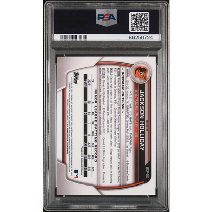 Graded 2023 Topps Bowman Jackson Holliday #BCP20 Chrome Prospects Lunar Glow Refractor Rookie RC Baseball Card PSA 10 Gem Mint | PSA 10 Gem Mint Graded Rookie Card | vintageantiquesgifts.com