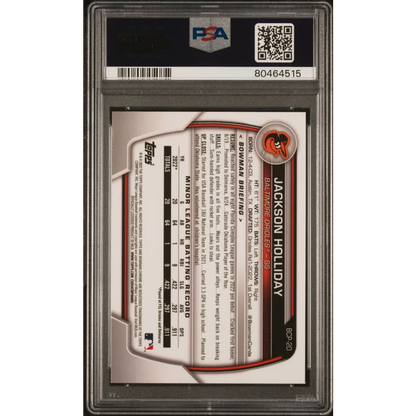 PSA graded Jackson Holliday 2023 Bowman Chrome Prospect Card for baseball trading fans