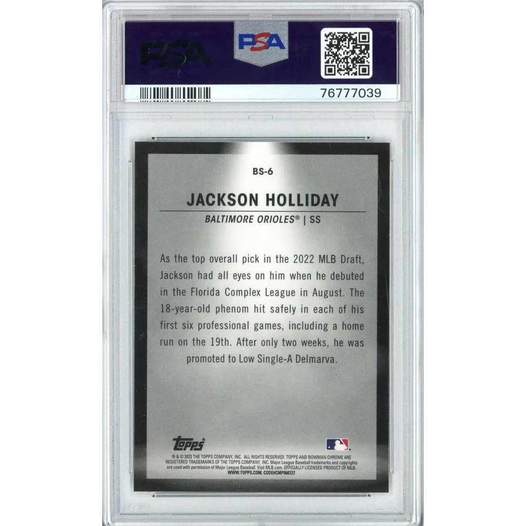 Graded 2023 Topps Bowman Jackson Holliday #BS6 Spotlights Rookie RC Baseball Card PSA 10 Gem Mint | PSA 10 Gem Mint Graded Rookie Card | vintageantiquesgifts.com