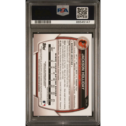 Graded Jackson Holliday Bowman baseball card with auto in PSA case