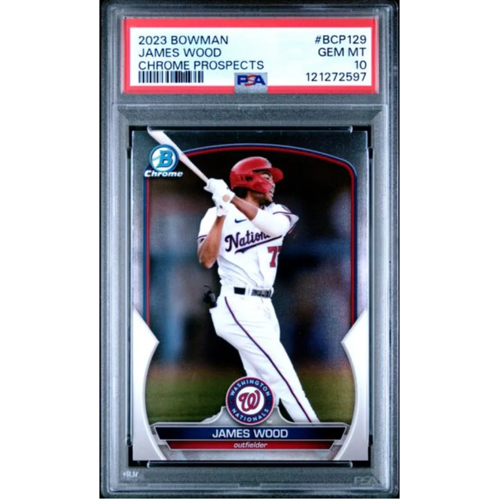Graded 2023 Topps Bowman James Wood #BCP129 Chrome Prospects Rookie RC Baseball Card PSA 10 Gem Mint