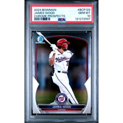 Graded 2023 Topps Bowman James Wood #BCP129 Chrome Prospects Rookie RC Baseball Card PSA 10 Gem Mint