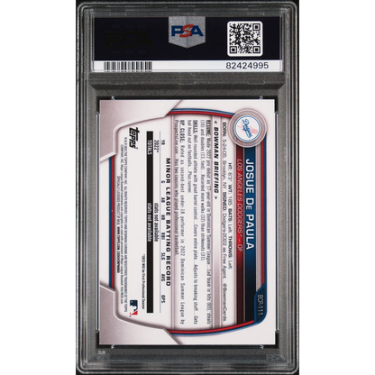 Graded PSA 10 2023 Topps Bowman Chrome Josue De Paula Dodgers Rookie Card