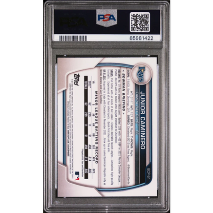 Graded 2023 Topps Bowman Junior Caminero #BCP61 Chrome Prospects Rookie RC Baseball Card PSA 10 Gem Mint | PSA 10 Gem Mint Graded Rookie Card | vintageantiquesgifts.com