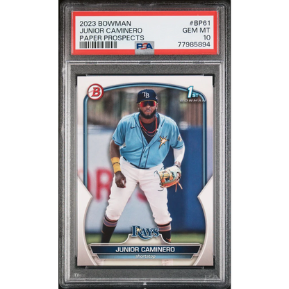 Graded PSA 10 Gem Mint 2023 Bowman Junior Caminero #BP61 Rookie Card