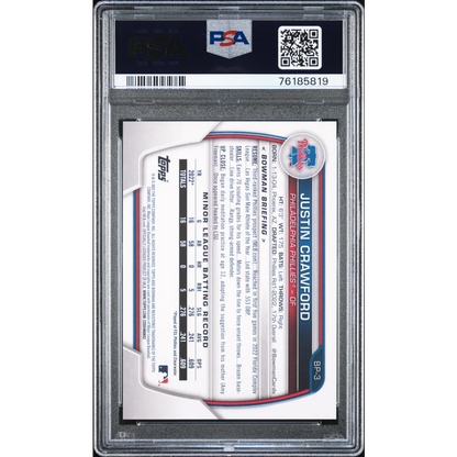 Graded Justin Crawford baseball card PSA 10 by professional sports authenticator