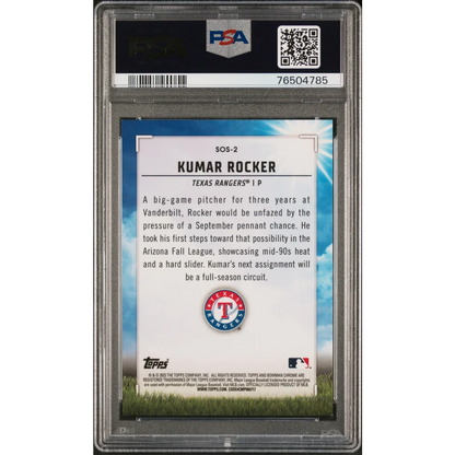Graded 2023 Topps Bowman Kumar Rocker #SOS2 Sights on September Gold Refractor #/50 Rookie RC Baseball Card PSA 10 Gem Mint | PSA 10 Gem Mint Graded Rookie Card | vintageantiquesgifts.com