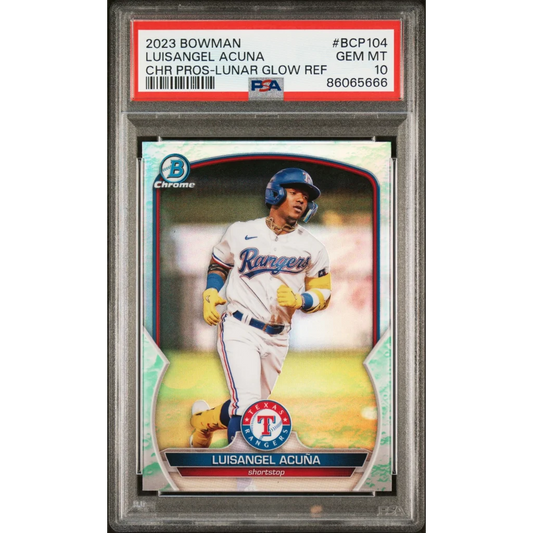 PSA 10 Luisangel Acuña Lunar Glow Refractor baseball card GEM MT 10 perfection