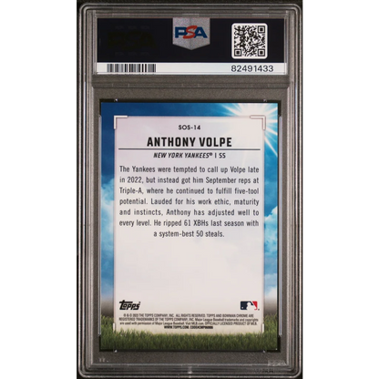 Graded 2023 Topps Bowman Mega Box Anthony Volpe #SOS14 Chrome Sights on September Pink #/199 Rookie RC Baseball Card PSA 10 Gem Mint | PSA 10 Gem Mint Graded Rookie Card | vintageantiquesgifts.com
