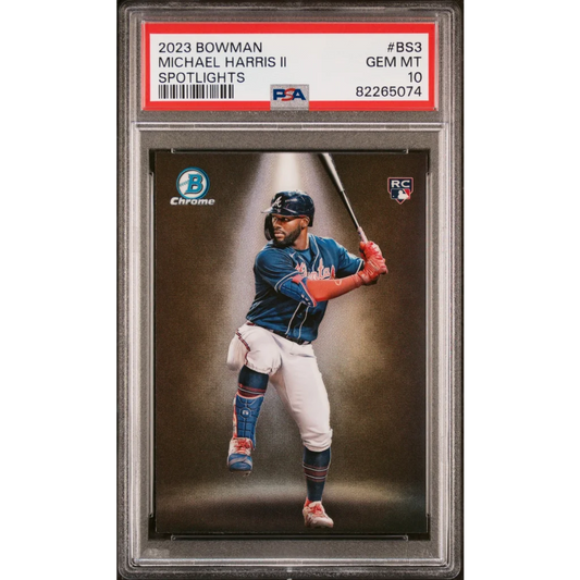 PSA graded Michael Harris II 2023 Bowman Chrome baseball card by professional sports authenticator