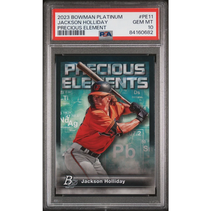 Graded 2023 Topps Bowman Platinum Jackson Holliday #PE11 Precious Element Rookie RC Baseball Card PSA 10 Gem Mint | Hall of Fame Sports Memorabilia | vintageantiquesgifts.com