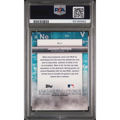 Graded 2023 Topps Bowman Platinum Jackson Holliday #PE11 Precious Element Rookie RC Baseball Card PSA 10 Gem Mint | PSA 10 Gem Mint Graded Rookie Card | vintageantiquesgifts.com