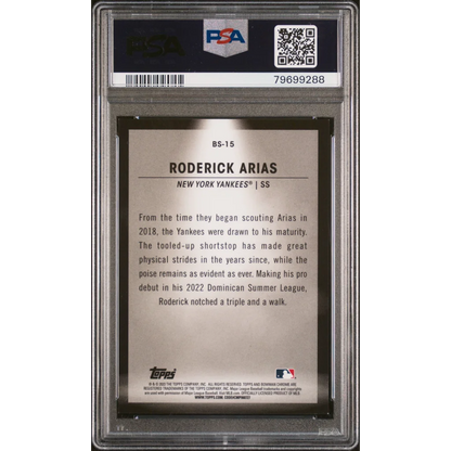 Graded PSA 10 Roderick Arias Aqua Refractor Spotlight Baseball Card