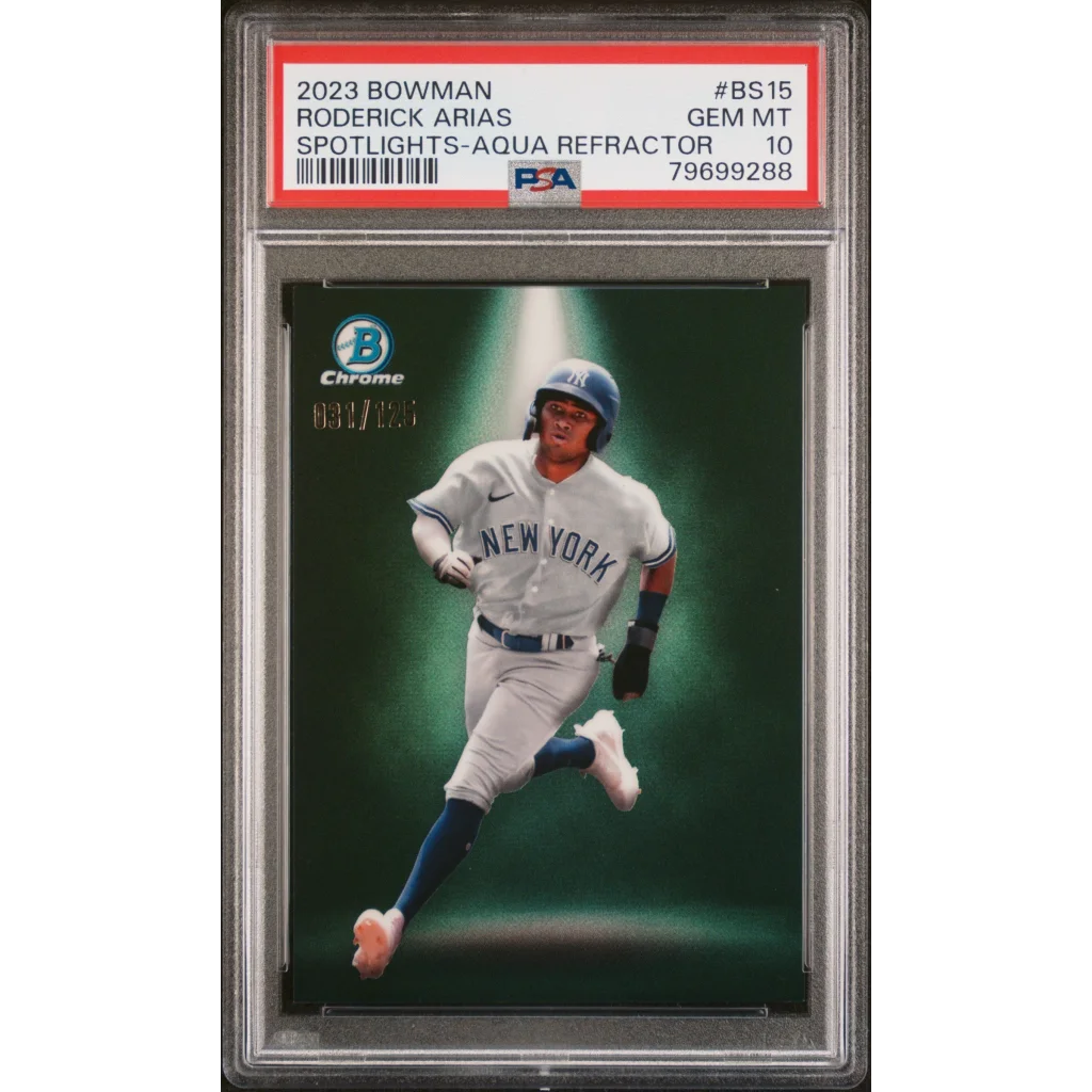 Graded 2023 Topps Bowman Roderick Arias #BS15 Spotlights Aqua Refractor #/125 Rookie RC Baseball Card PSA 10 Gem Mint | Hall of Fame Sports Memorabilia | vintageantiquesgifts.com