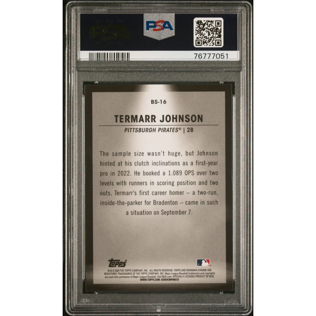 Graded 2023 Topps Bowman Termarr Johnson #BS16 Spotlights Rookie RC Baseball Card PSA 10 Gem Mint | PSA 10 Gem Mint Graded Rookie Card | vintageantiquesgifts.com