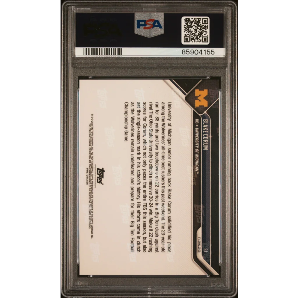 PSA graded 2023 Bowman U Now Blake Corum football card in protective slab