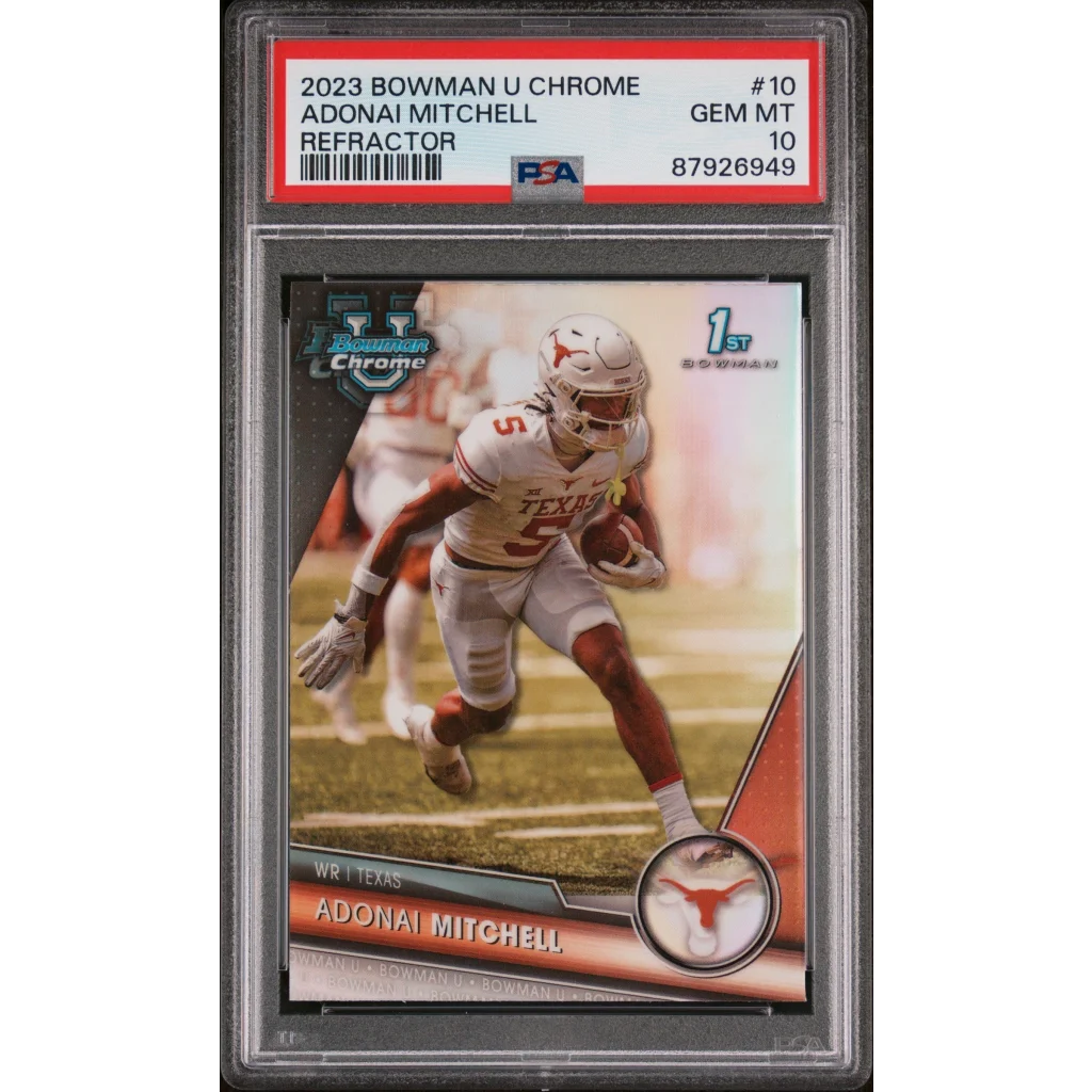 Graded 2023 Topps Bowman U Chrome Adonai Mitchell #10 Refractor Rookie RC Football Card PSA 10 Gem Mint | Hall of Fame Sports Memorabilia | vintageantiquesgifts.com