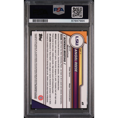 Graded Angel Reese Bowman U basketball card by PSA, a professional sports authenticator